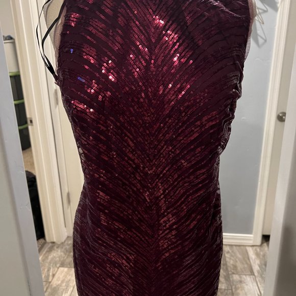 COPY - Vince Camuto Burgundy Sequin Cocktail Party Dress Size 14 Sleeveless Shi… - Picture 3 of 5
